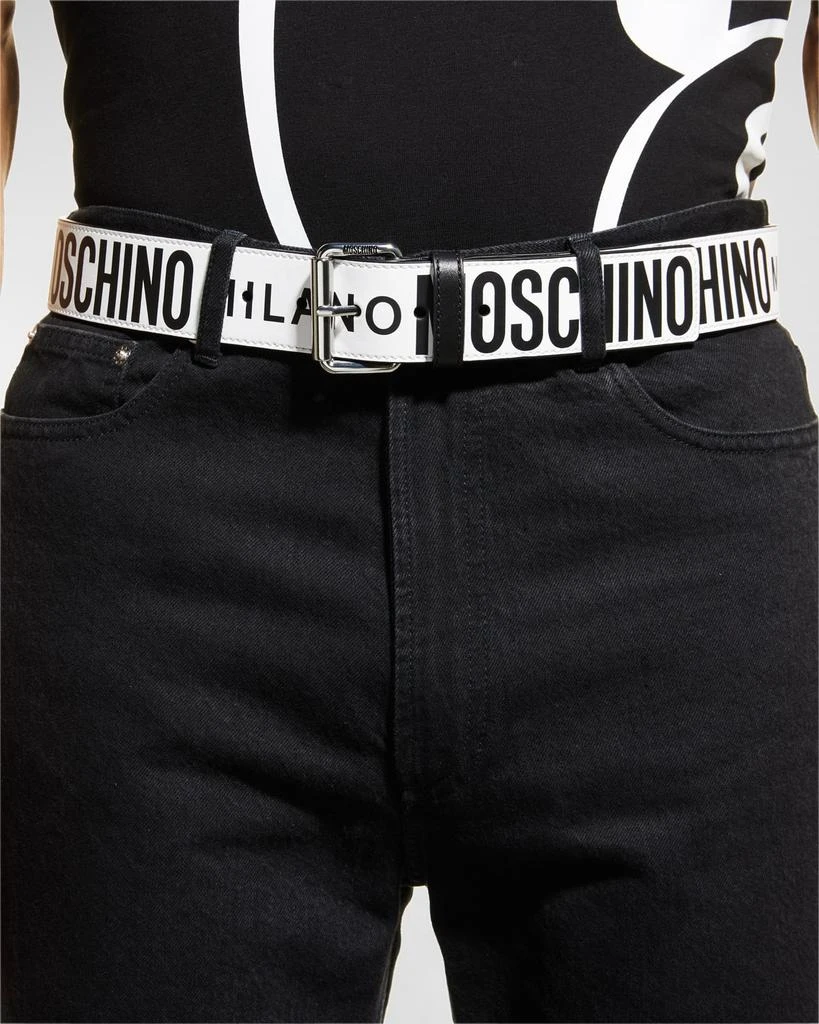 Moschino Men's Allover Logo Leather Belt 2