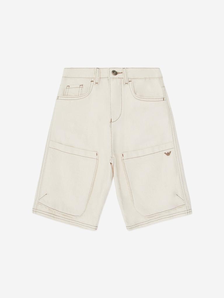 Emporio Armani Boys Cotton Bermuda Shorts in Beige