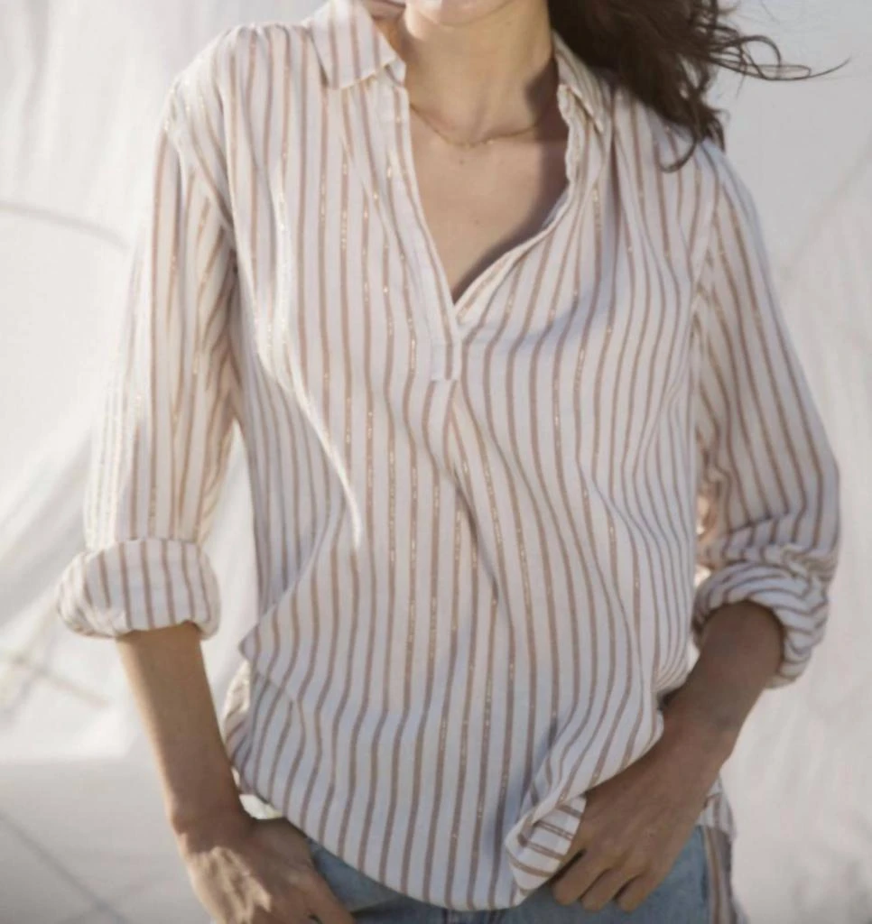 TROVATA Courtney Henley Top In Oyster Stripe 1