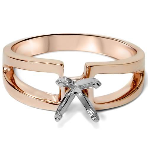 Pompeii3 14K Rose Gold Ring Modern Engagement Ring Setting Split Shank Semi Mount