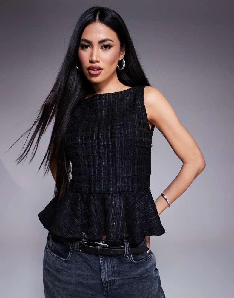 ASOS ASOS DESIGN textured structured hem boat neck top in black 1