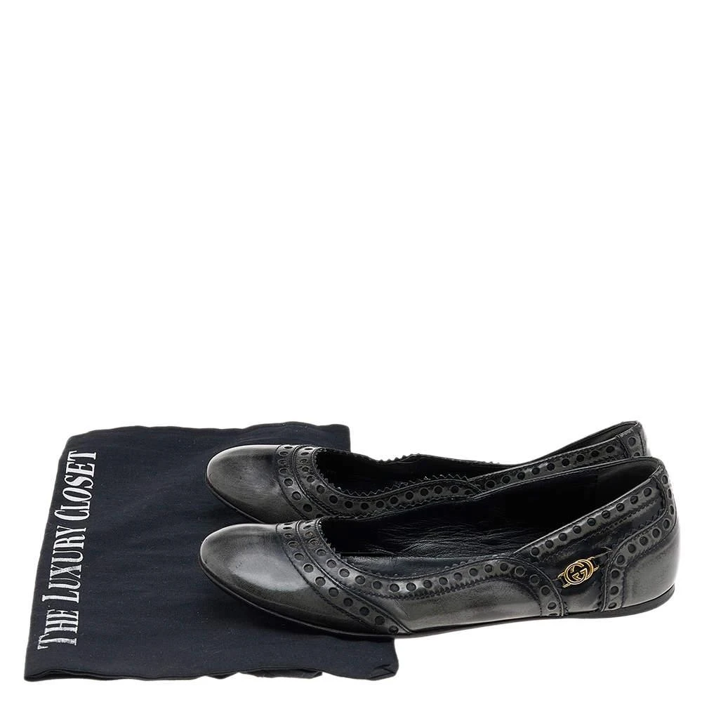 Gucci Gucci Black/Grey Brogue Leather Ballet Flats Size 35.5 8