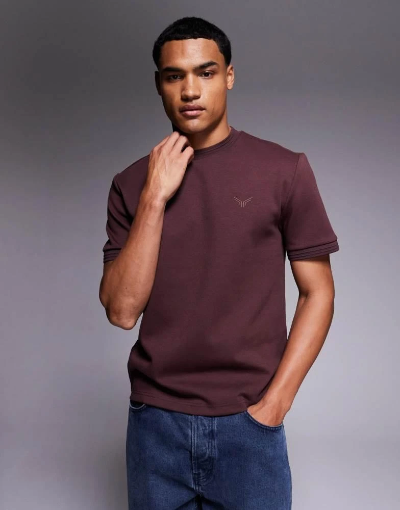 Shop River Island scuba slim fit t-shirt in dark red on Sale at