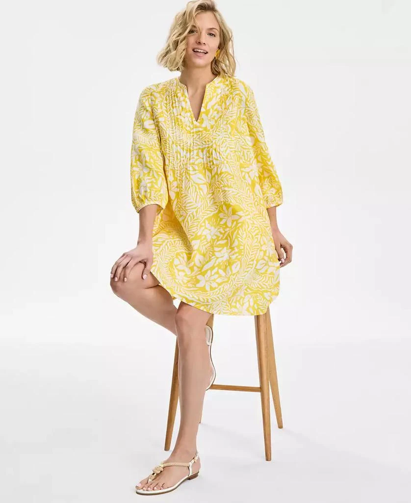 Charter Club Women's Floral-Print Bhavana 3/4-Sleeve 100% Linen Pintuck Dress, Exclusively at Macy's 2