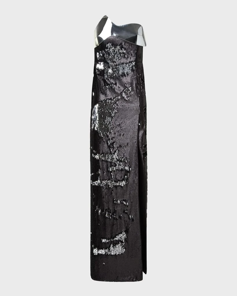 Akris Leather-Wave Strapless Bicolor Sequined Slit Gown 1