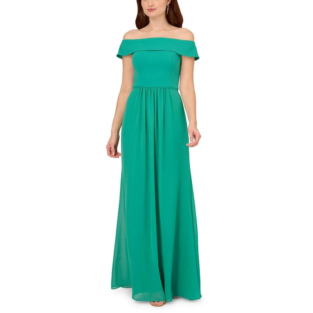 Adrianna Papell Plus Womens Pleated Tea Length Evening Dress 3