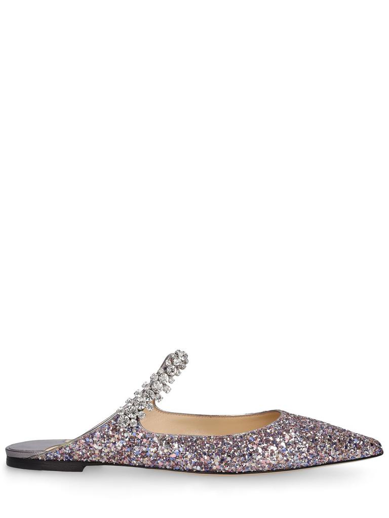 Jimmy Choo Bing Glittered Fabric Flat Mules