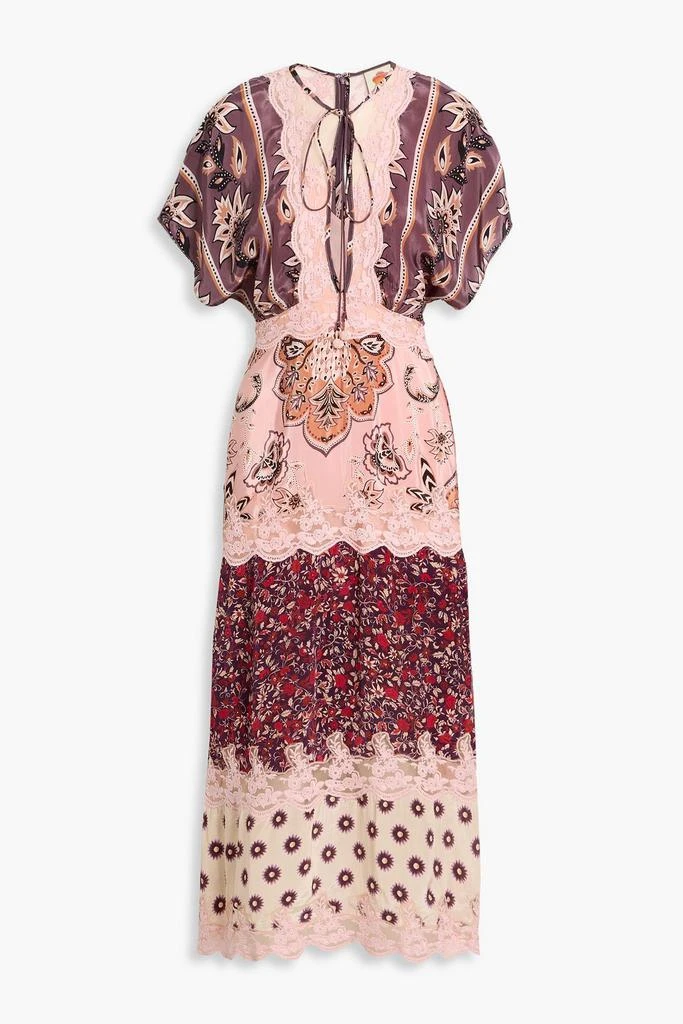 Farm Rio Printed satin and lace midi dress