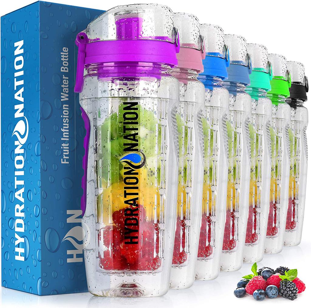 Zulay Kitchen 34oz Fruit Infuser Water Bottle - BPA Free Dual Non-Slip Grip and Flip Lid