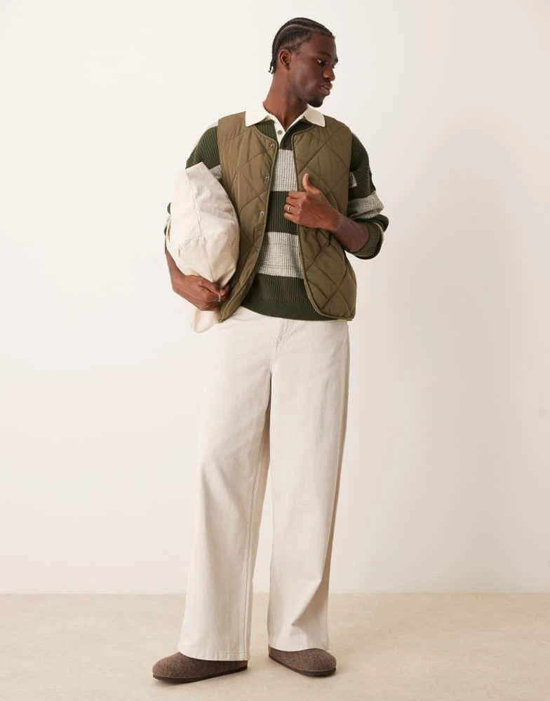 ASOS ASOS DESIGN relaxed knitted rugby polo in khaki marl stripe 2