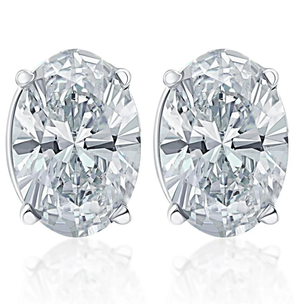 Pompeii3 2 Ct Oval Moissanite Studs 14k White Gold Earrings