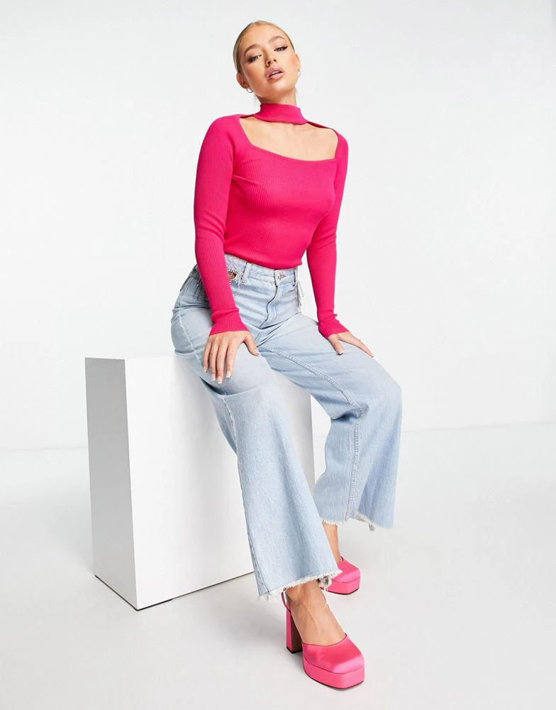 ASOS DESIGN ASOS DESIGN knitted top with cut out neck detail in pink 2