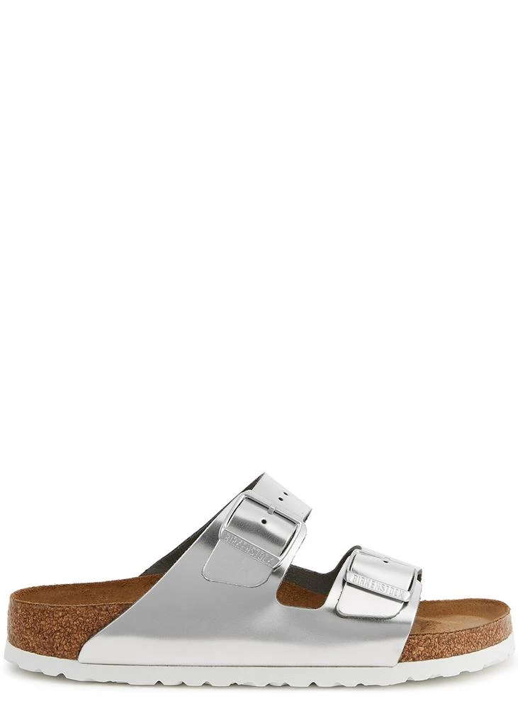 Birkenstock Arizona metallic silver leather sliders 1