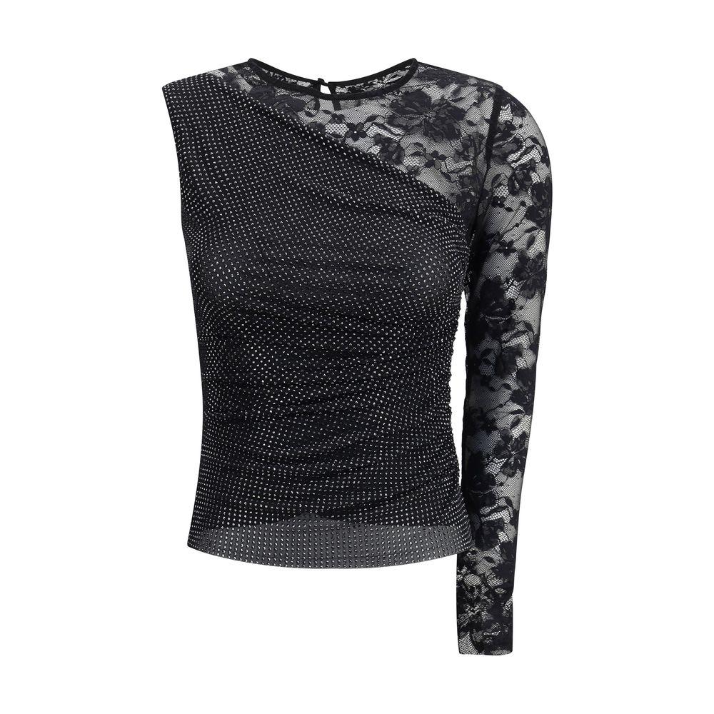 Self Portrait Self-Portrait One-shoulder lace and rhinestone Top
