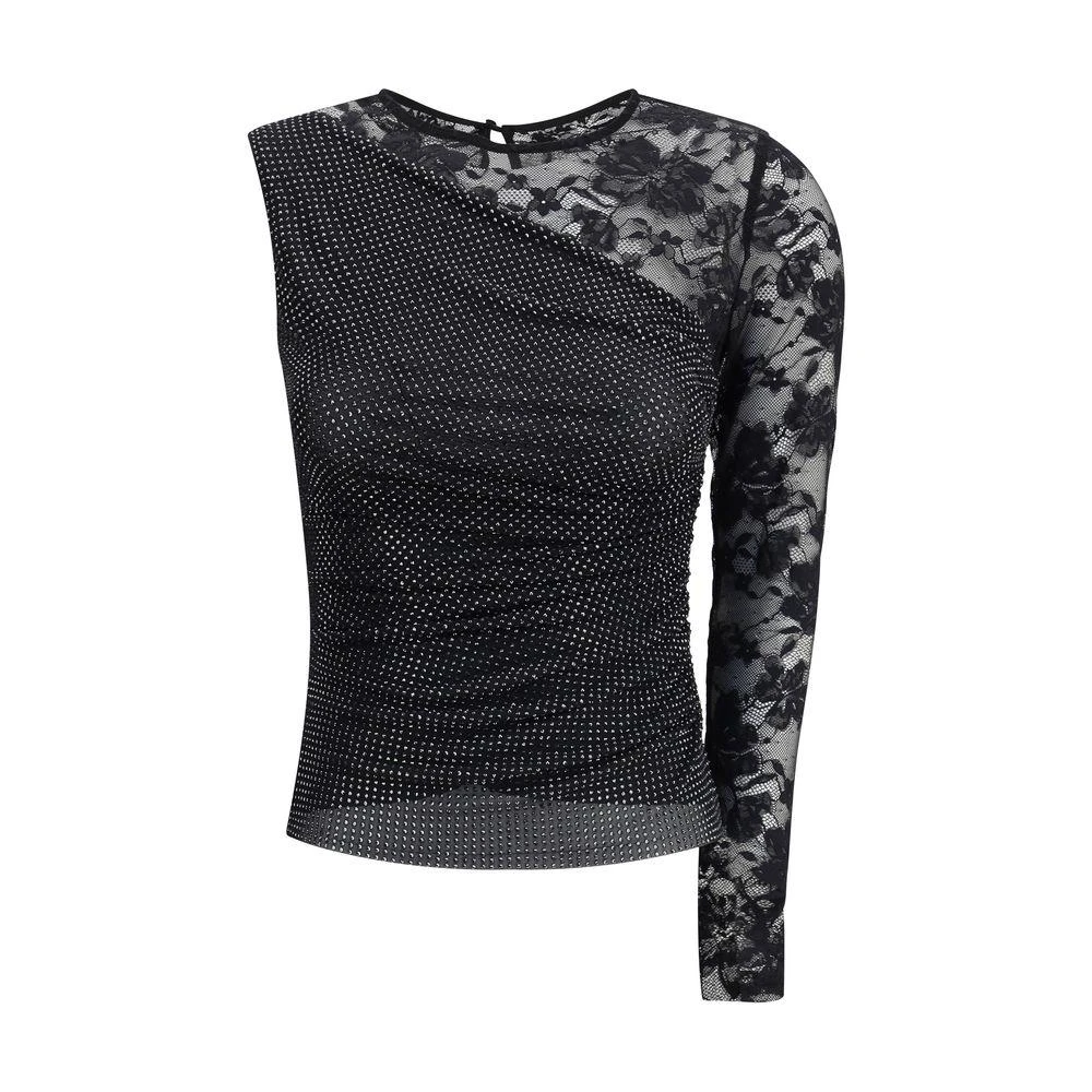 Self Portrait Self-Portrait One-shoulder lace and rhinestone Top 1