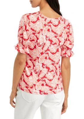 Crown & Ivy™ Ivy Womens Smocked Puff Sleeve Printed T Shirt 2