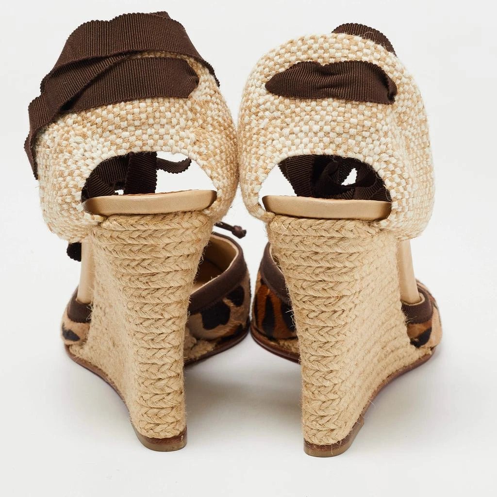 Christian Louboutin Christian Louboutin Two Tone Animal Print Calf Hair Espadrille Wedge Ankle Tie Pumps Size 41 5