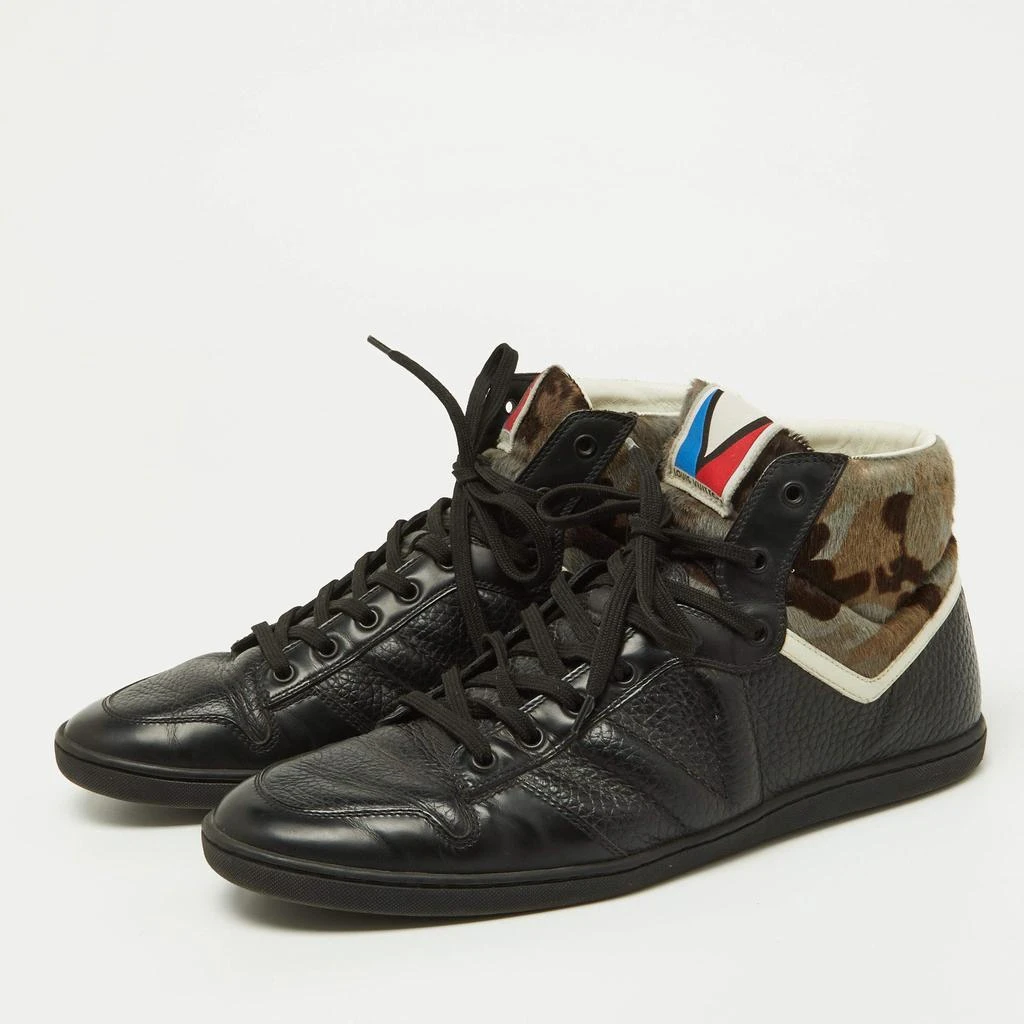 Louis Vuitton Louis Vuitton Black Leather and Calfhair Trainer High Top Sneakers Size 43 2