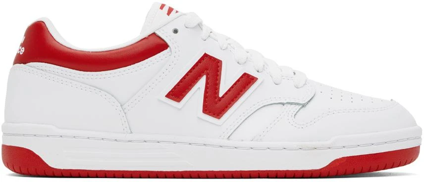 New Balance White & Red 480 Sneakers 1