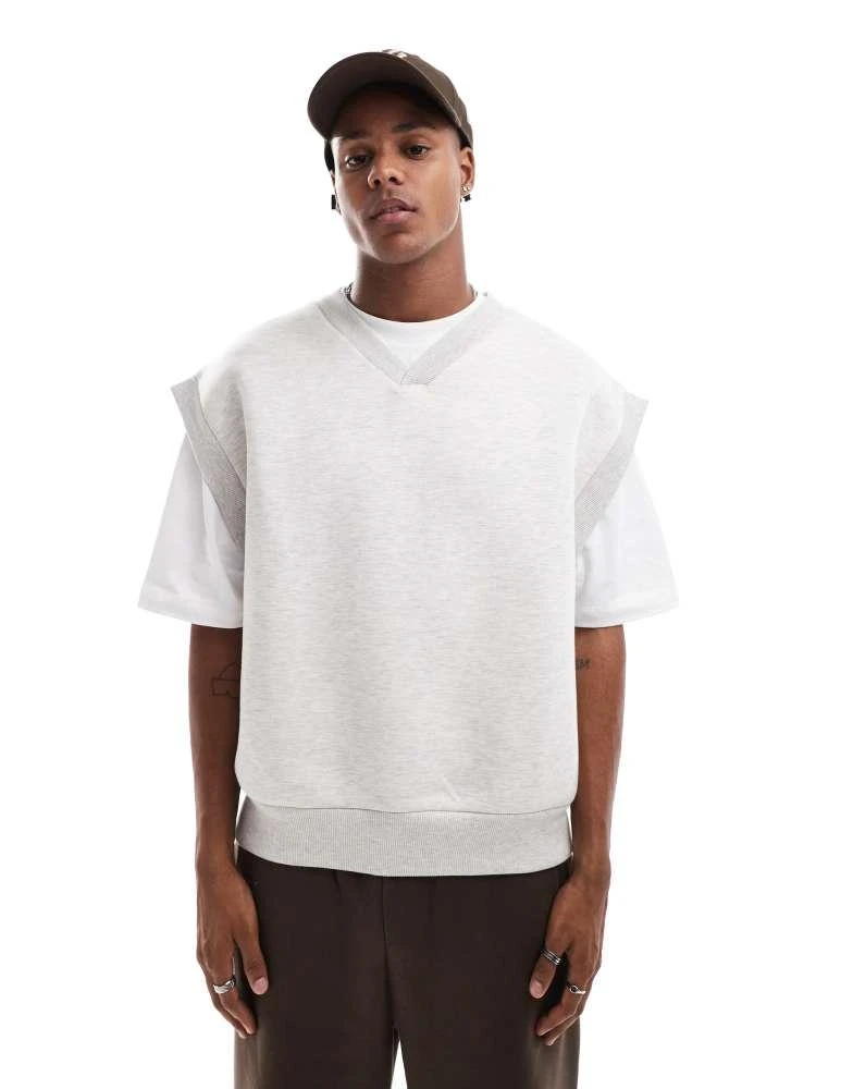 ASOS ASOS DESIGN oversized scuba sleeveless sweatshirt with v neck in grey marl 1
