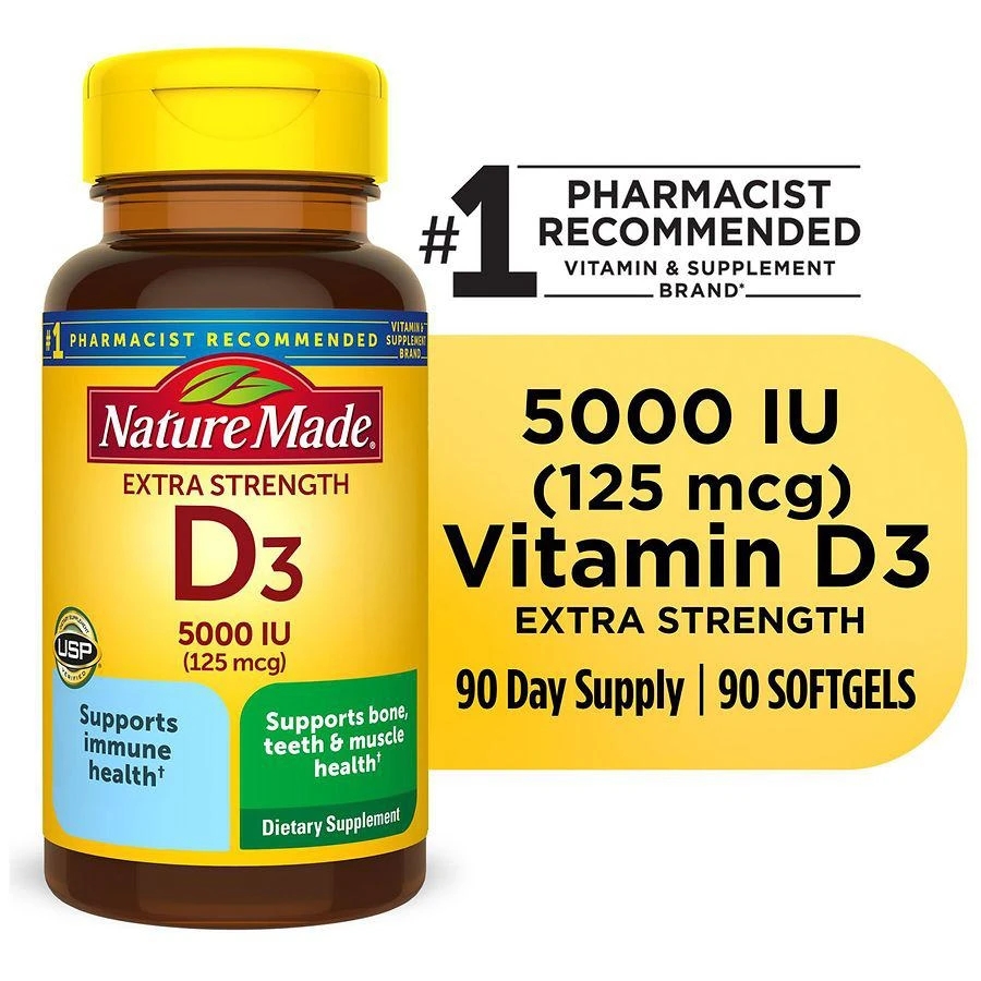 Nature Made Extra Strength Vitamin D3 5000 IU (125 mcg) Softgels 7
