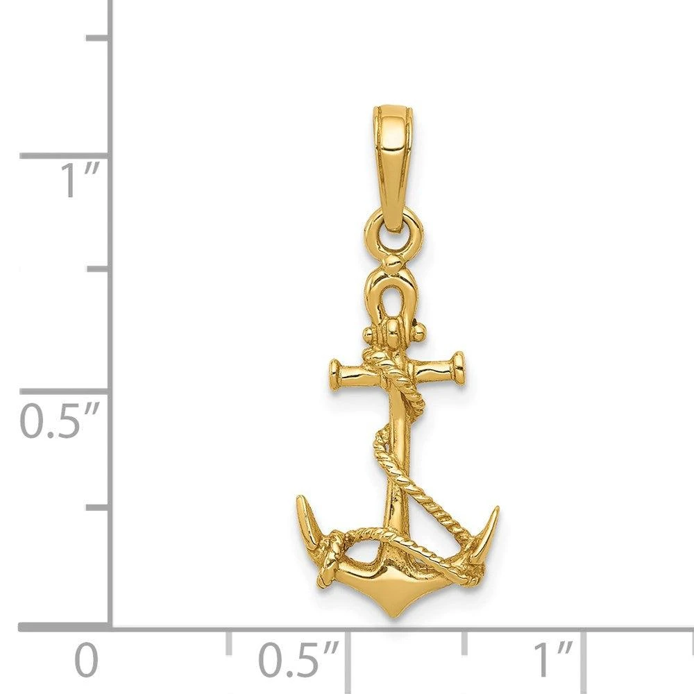 Diamond2Deal 14k Yellow Gold 3-D Anchor with Shackle and Entwined Rope Pendant 4