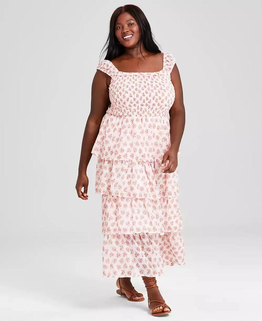 And Now This Plus Size Printed Tiered Smocked Maxi Dress, Created for Macy's 1
