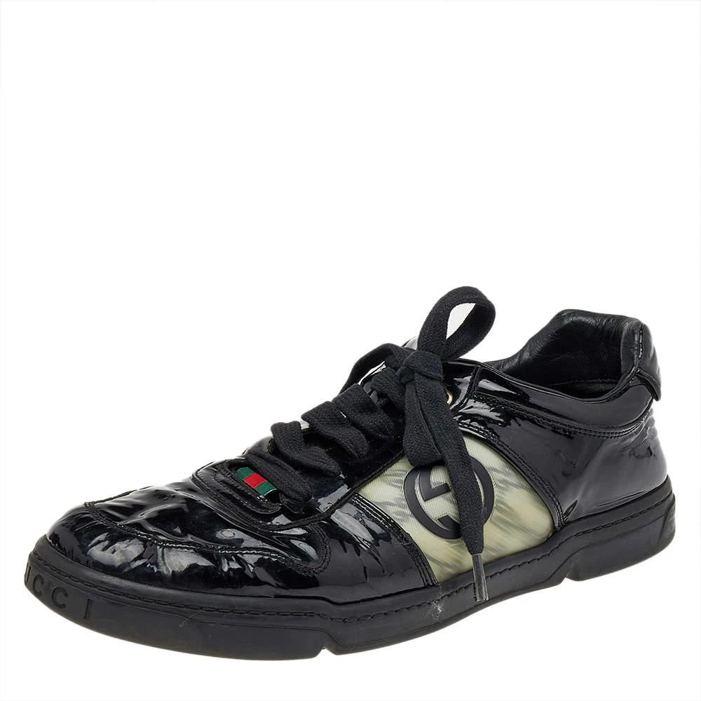 Gucci Gucci Black Patent Leather GG Low Top Sneakers Size 43.5 1