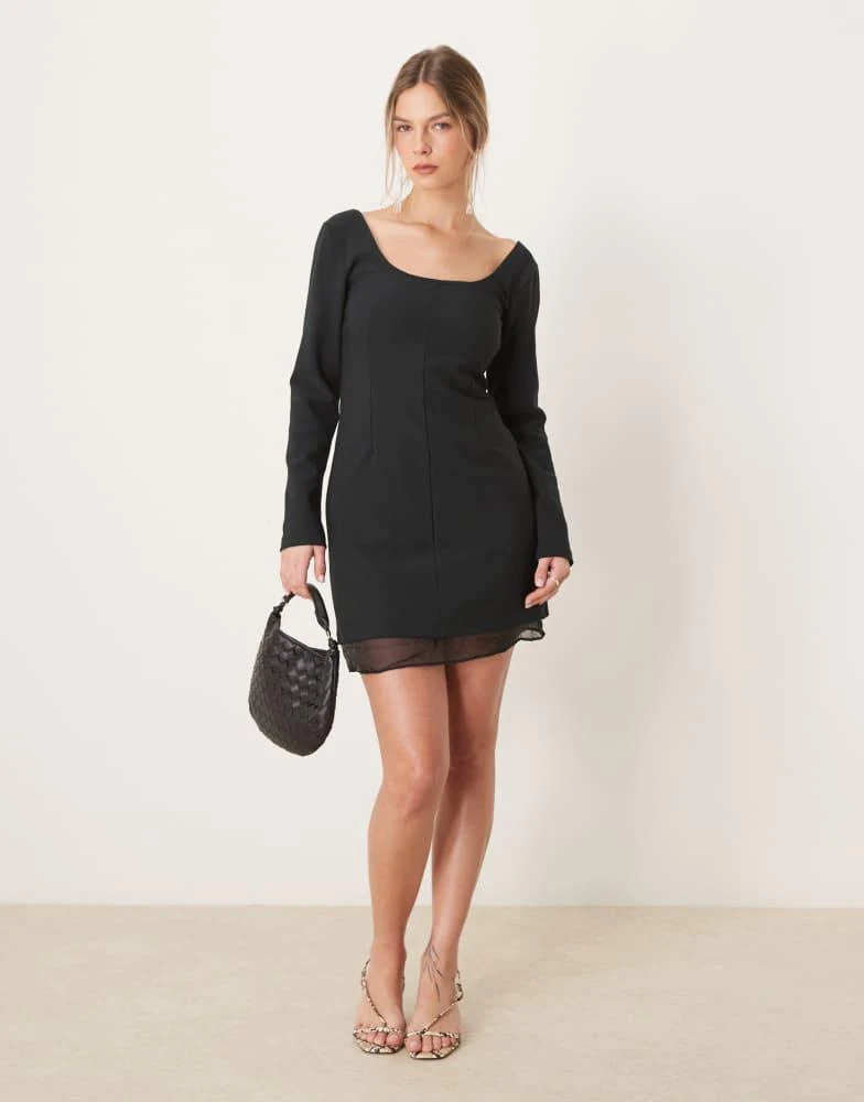 Abercrombie & Fitch Abercrombie & Fitch scoop neck mini aline dress with sheer insert in black 1