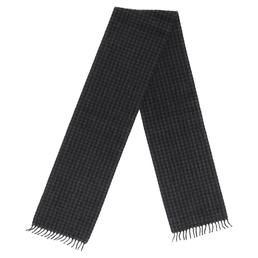 Prada Logo with Pattern Fringed Scarf in Black and Grey Cashmere