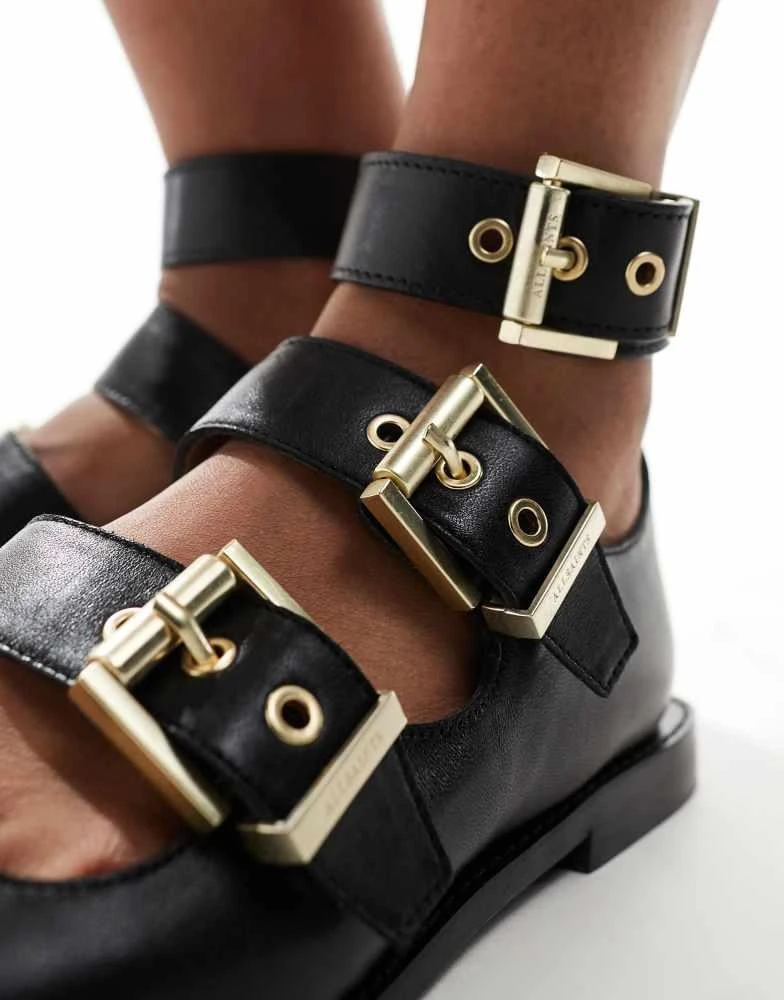 ALL SAINTS AllSaints Susan buckle leather ballet shoe in black 2