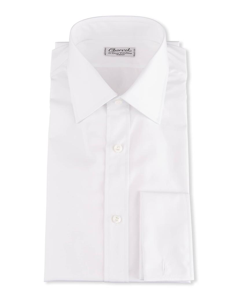 Charvet Men's Basic Solid Point-Collar Dress Shirt with French Cuffs
