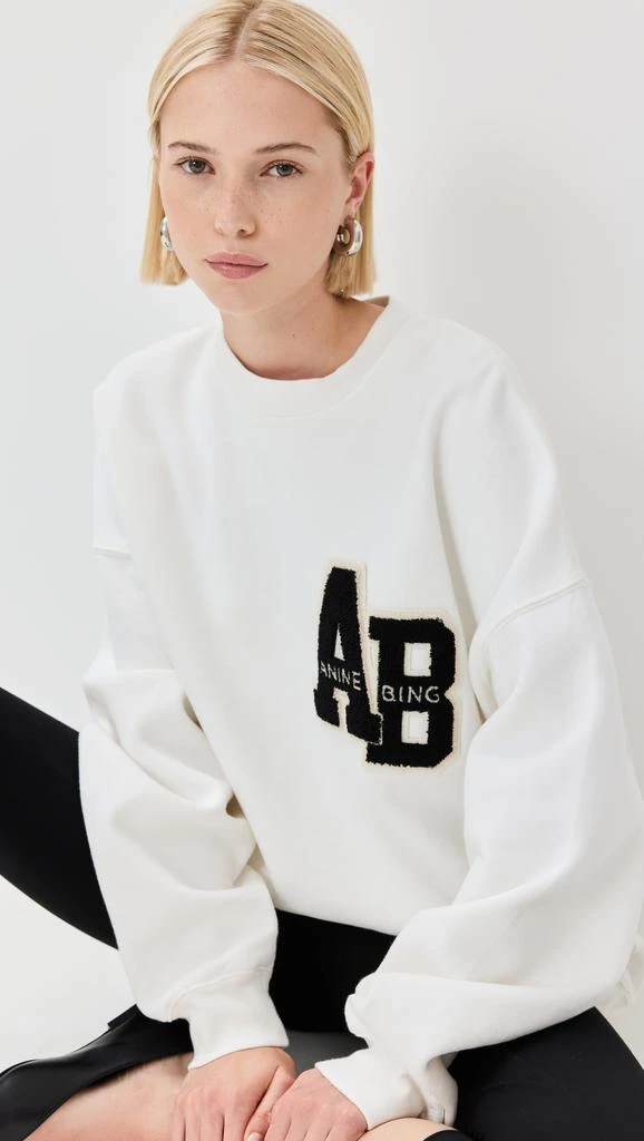 ANINE BING Miles Sweatshirt Letterman Off White 1