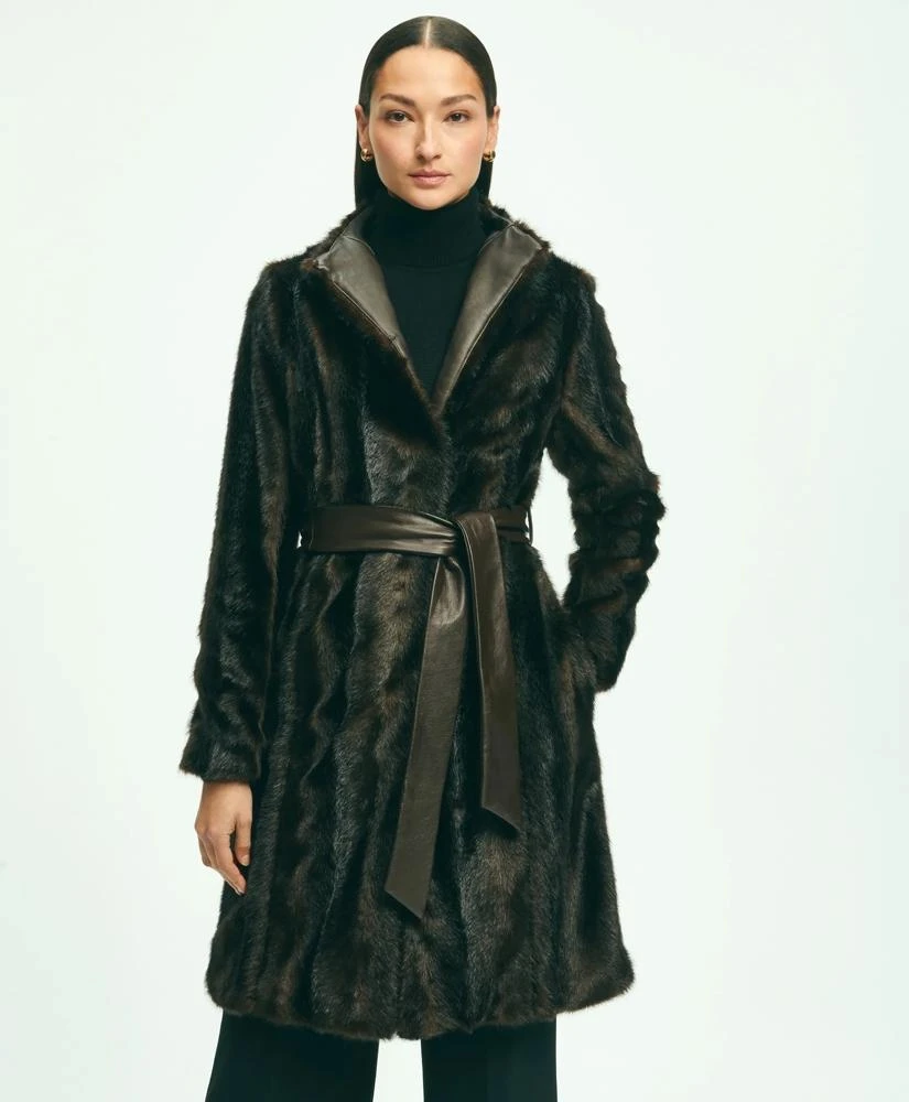 Brooks Brothers Faux Fur Belted Mock Neck Coat 1