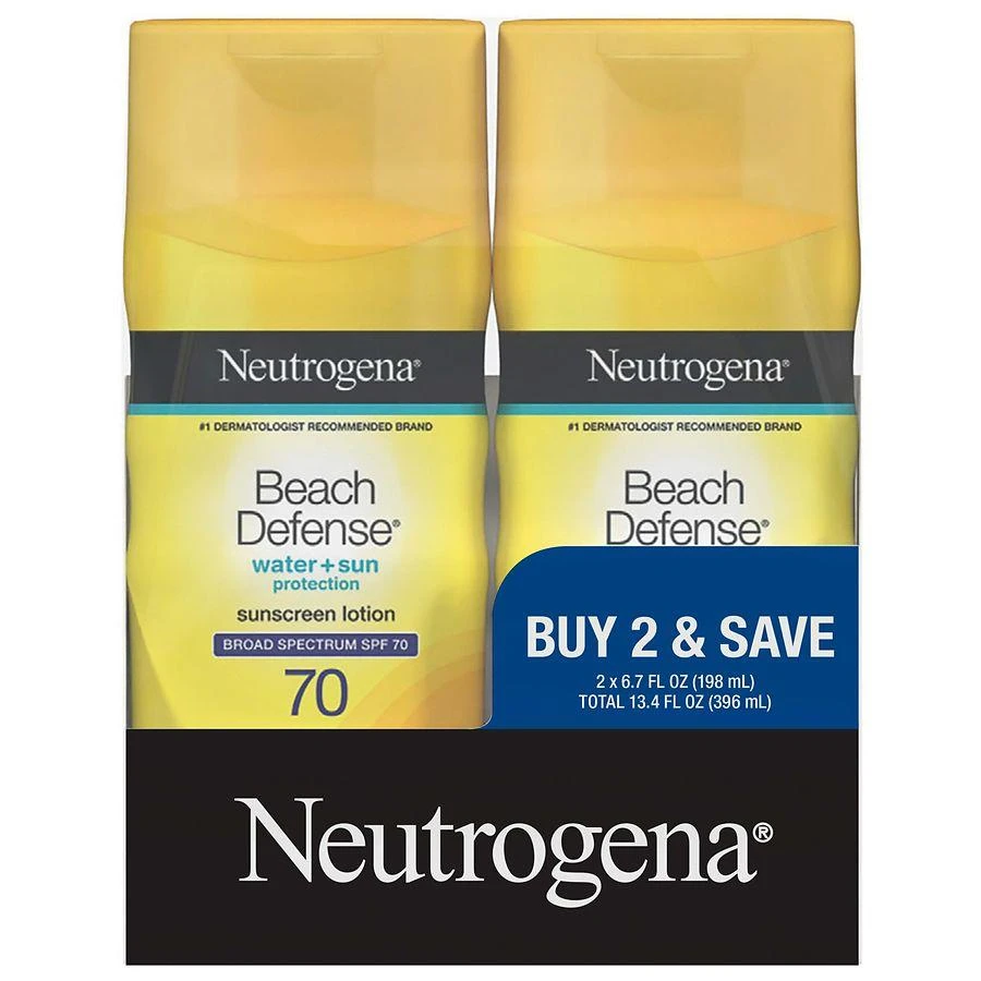 Neutrogena Water + Sun SPF 70, Face and Body Sunscreen Lotion, Twin Pack