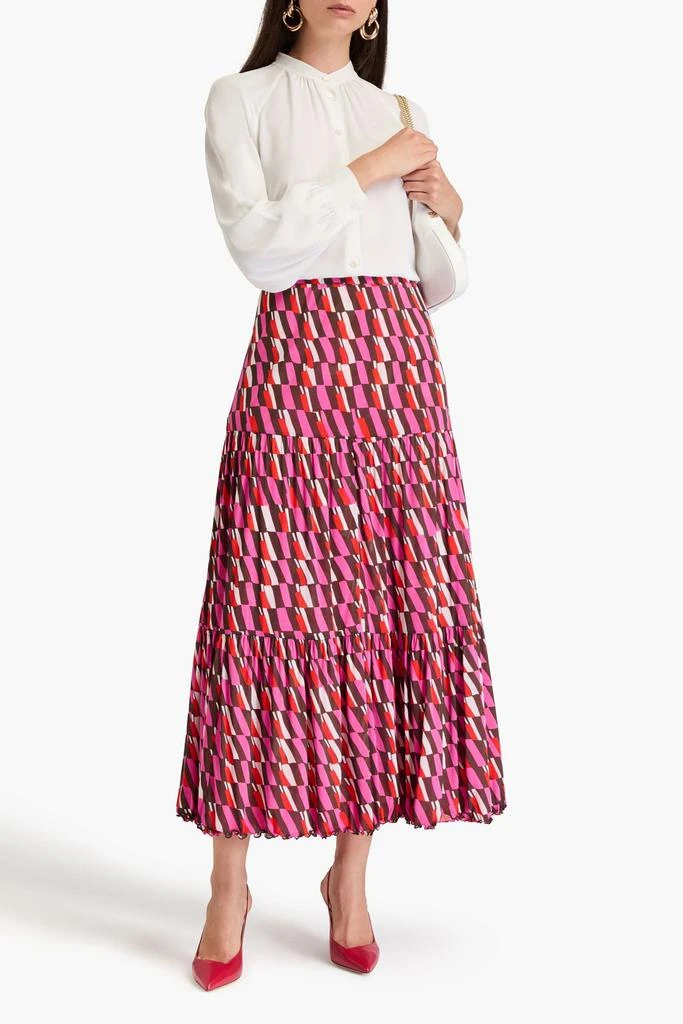 Diane von Furstenberg Austria reversible tiered printed stretch-mesh maxi skirt 2