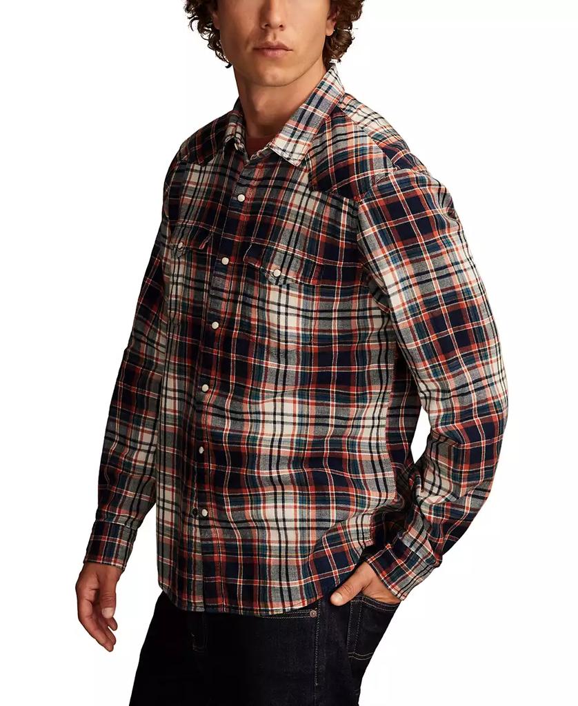 Lucky Brand Men's Indigo Plaid Western Long Sleeve Shirt