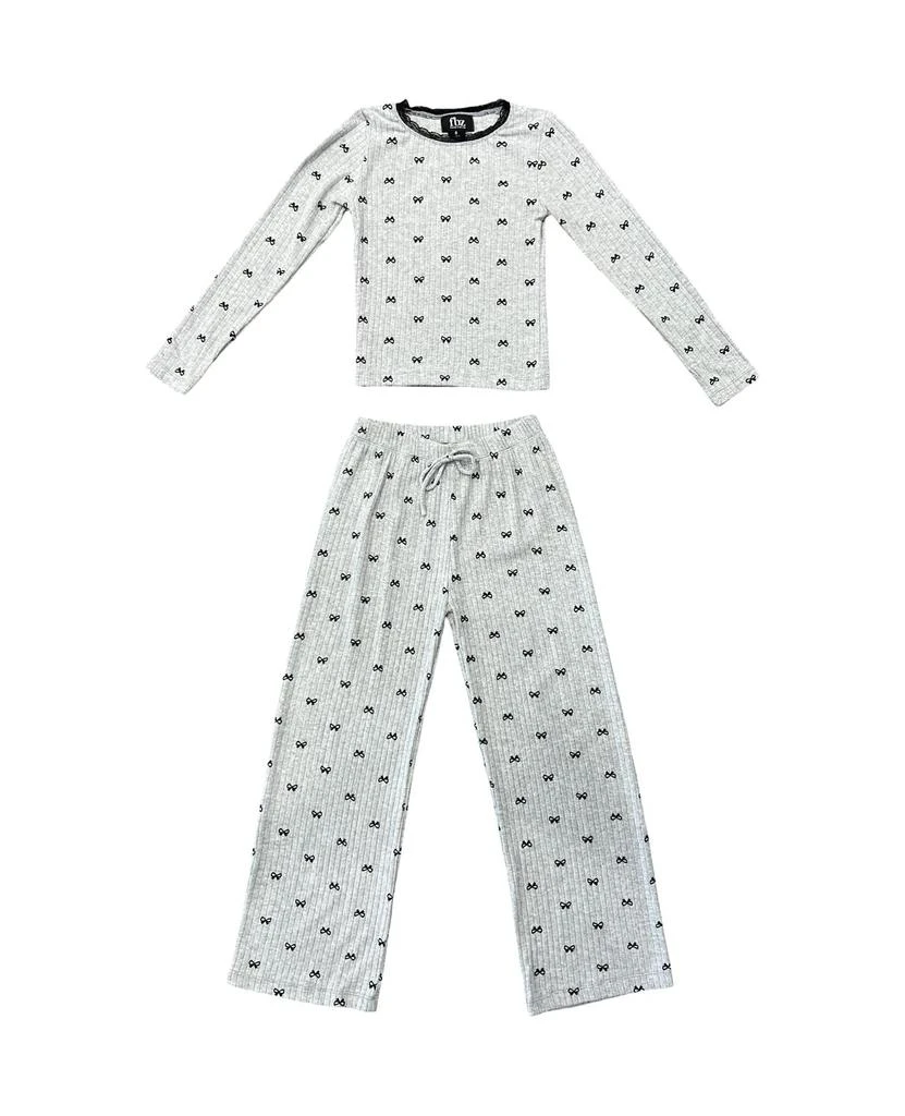 flowers by zoe Flowers By Zoe - Girl
s Ribbed With Bows Lace Trim Lounge Set