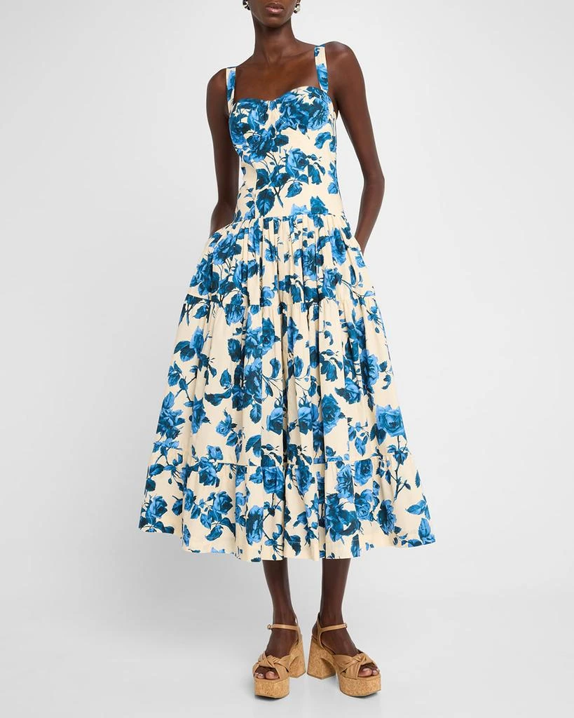 Cara Cara Santiago Bustier Tiered Floral Poplin Midi Dress 4