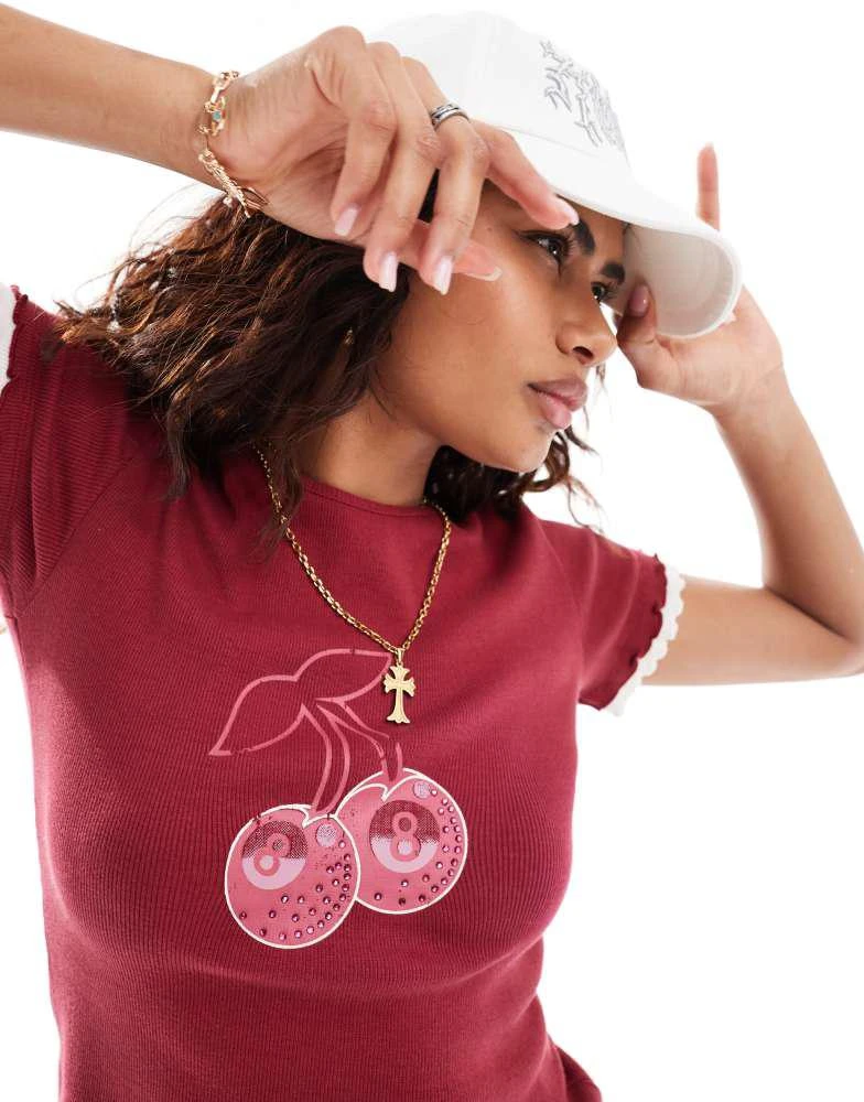 Daisy Street Daisy Street rhinestone baby tee with cherry graphic in pink 3