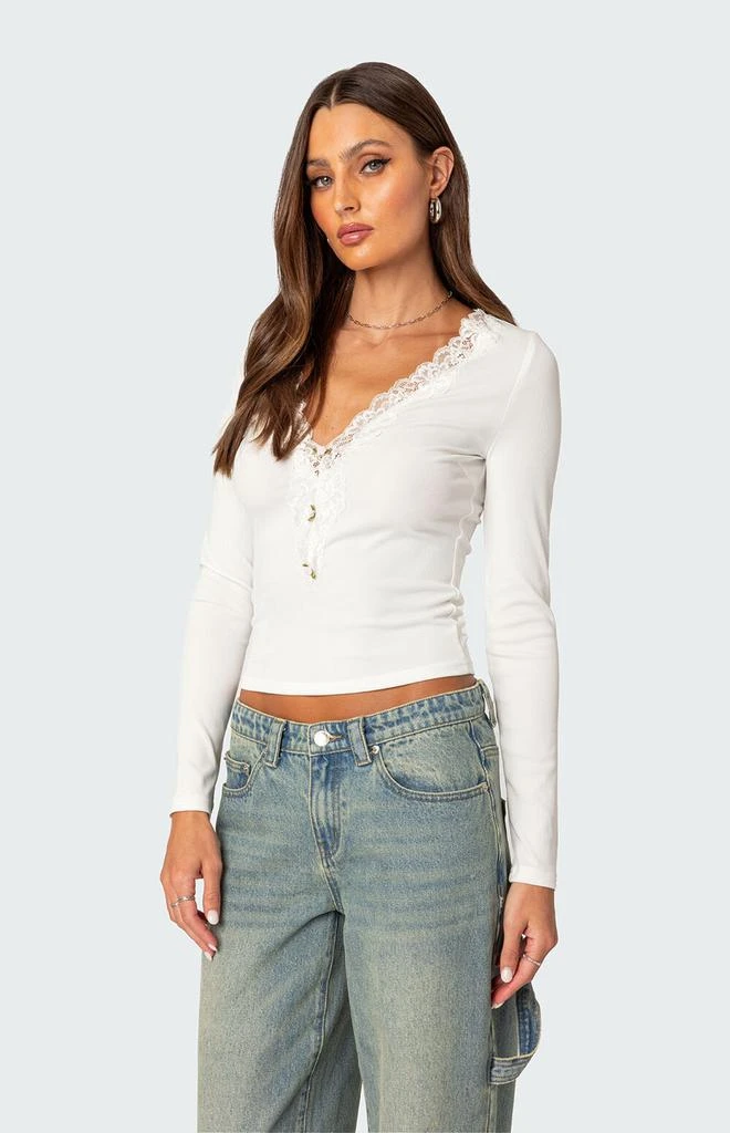 Edikted Madeline Lace Trim Ribbed Top 4