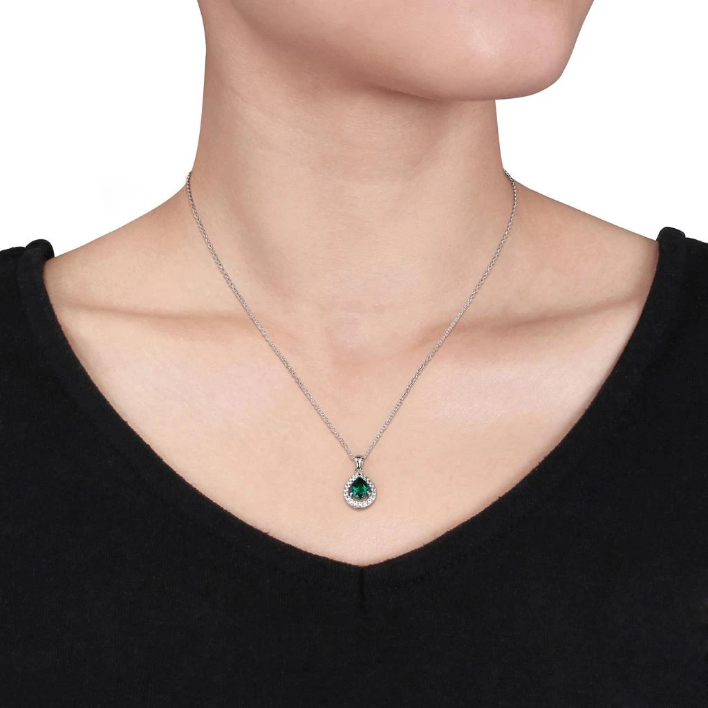 Mimi 
Max Women
s 1 1/2ct TGW Created Emerald and Created White Sapphire Teardrop Halo Pendant with Chain in Sterling Silver 2
