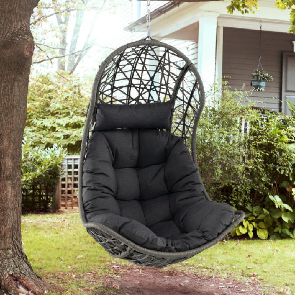 Hivvago Hanging Egg Chair PE Rattan Swing Hammock Chair with Soft Pillow and Cushion-Gray