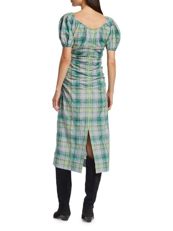 Ganni Plaid Puff Sleeve Midi Dress 2