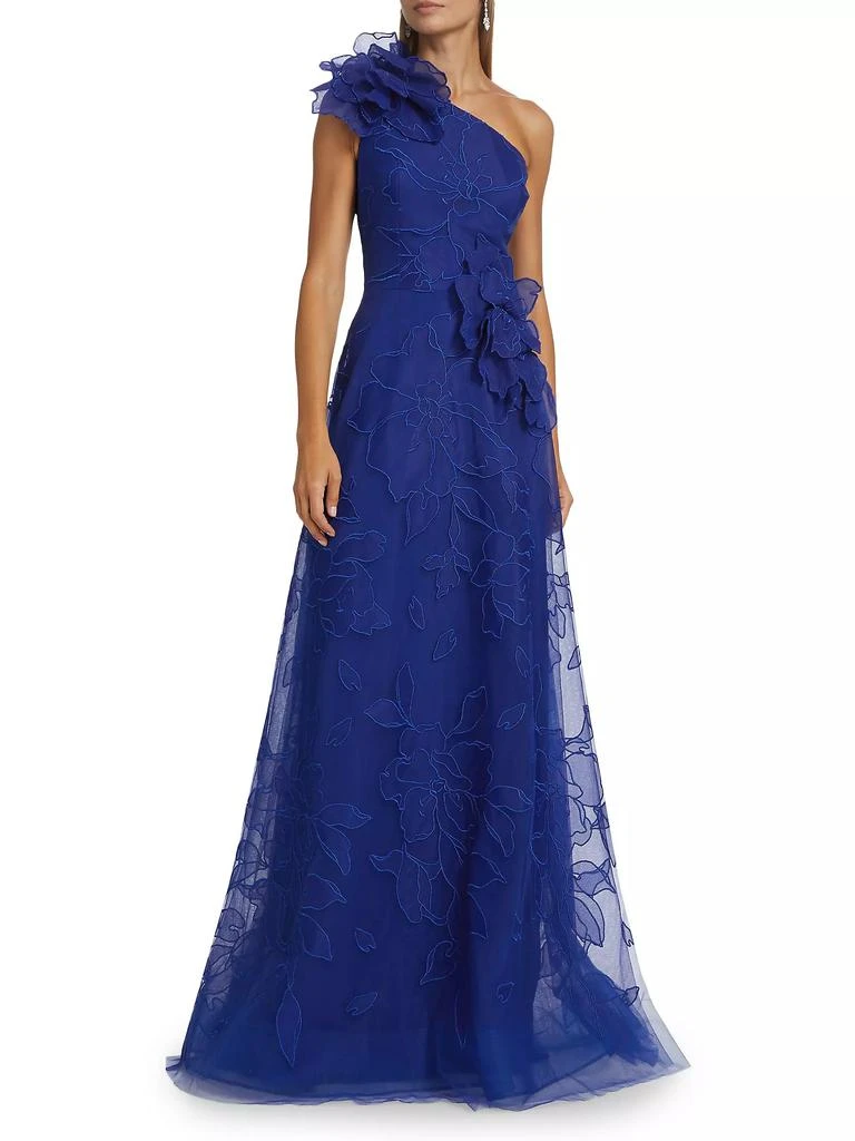 Teri Jon Floral Lace One-Shoulder Gown 3