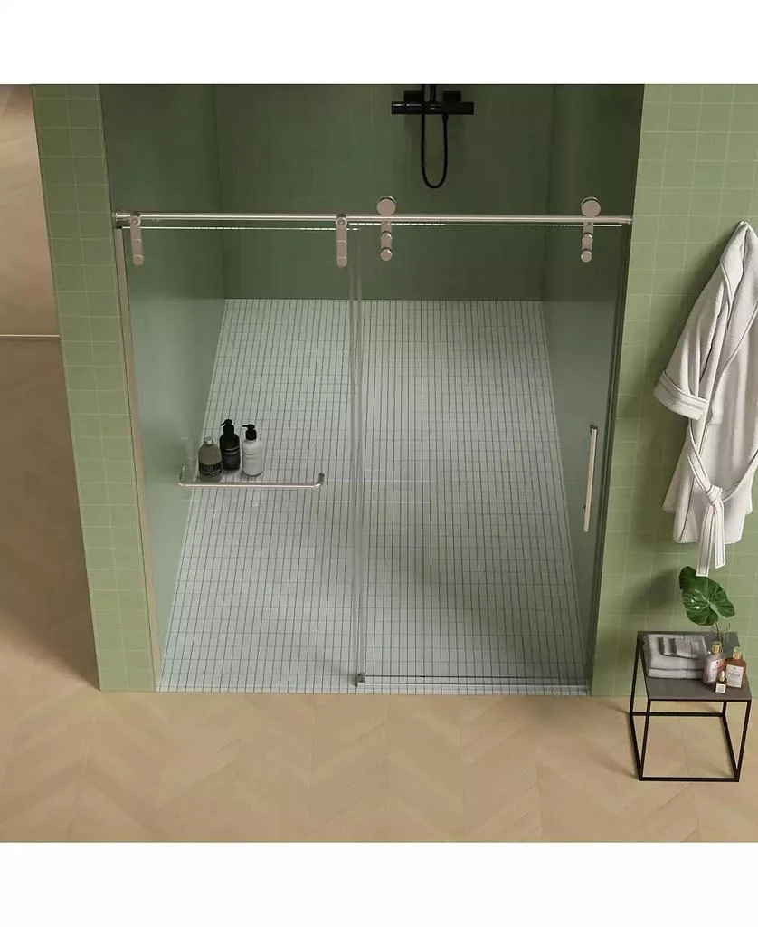 Streamdale Furniture 56" -60" W x 70" H Frameless Shower Door, Sliding Shower Door, Premium 5/16" (8mm) Thick Tempered Glass Shower Enclosure with Towel Bar, Double Side Easy Clean Coat, Brushed Nickel Finished With Buffe 2