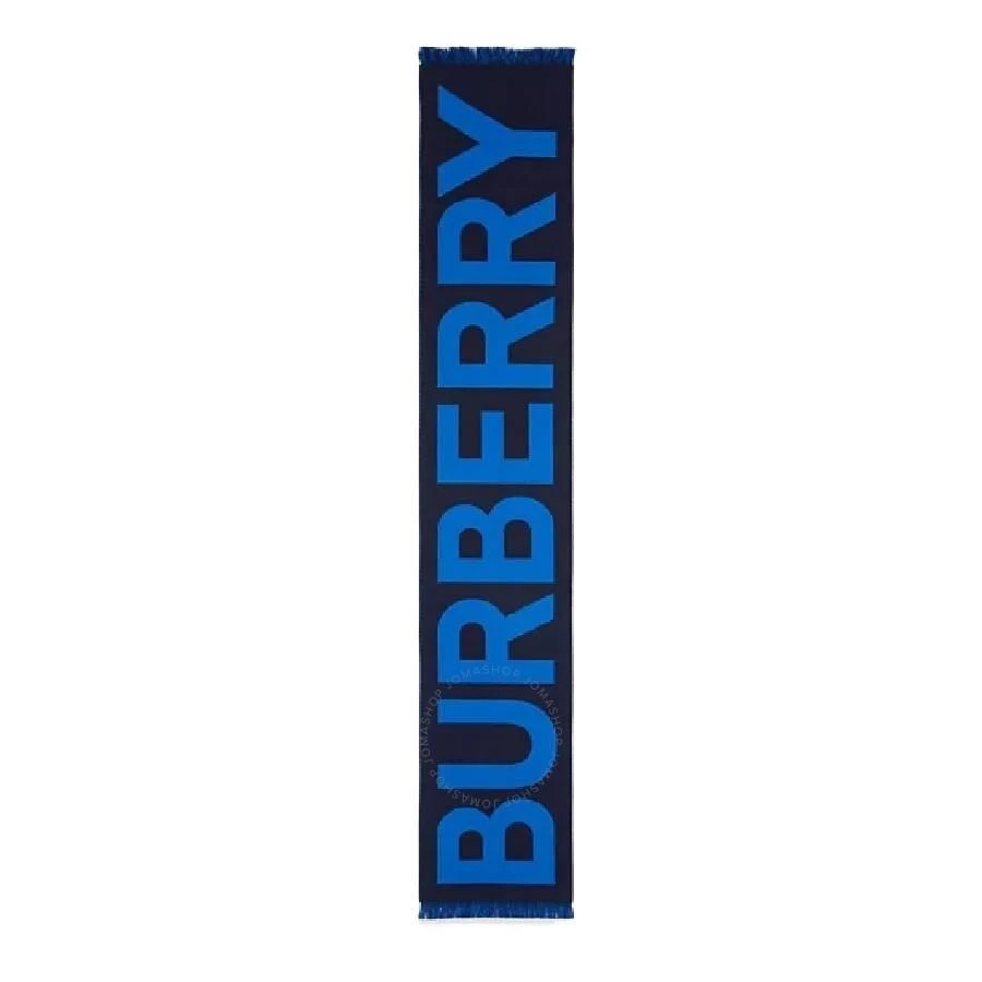 Burberry Men's Dark Charcoal Blue Logo Wool Jacquard Scarf 3