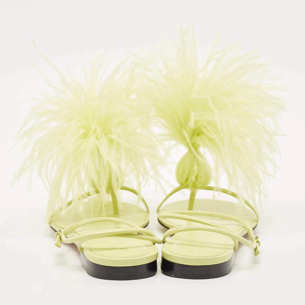 Bottega Veneta Bottega Veneta Green Feather and Leather Flat Slides Size 38 5