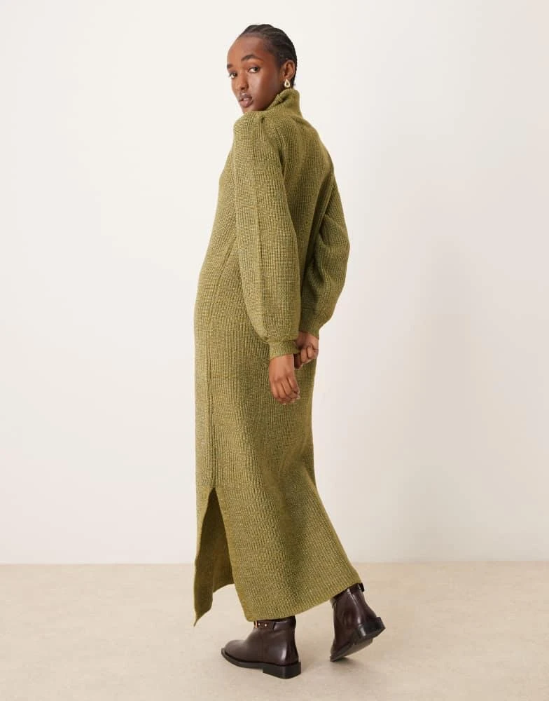 YAS YAS roll neck long sleeve knit dress in olive 4