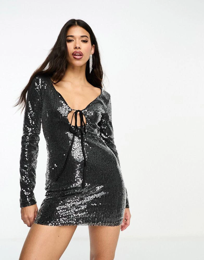 knee length dresses for ladies Acler Geneva Long Sleeve Mini Dress in Gunmetal  Order Of Style
